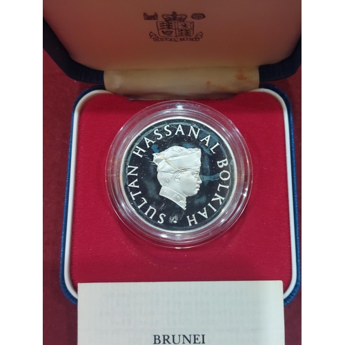 131 - Brunei 10th anniversary of currency 10 dollar silver proof coin 10,000 issued