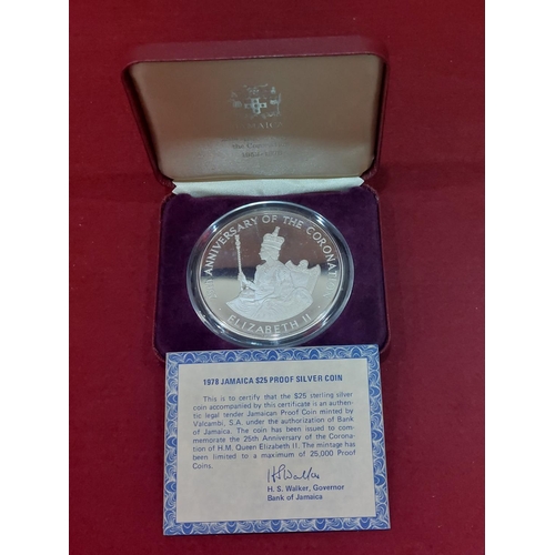 136 - Jamaica 25 dollar 25th anniversary of coronation 1978 silver proof 25,000 issued