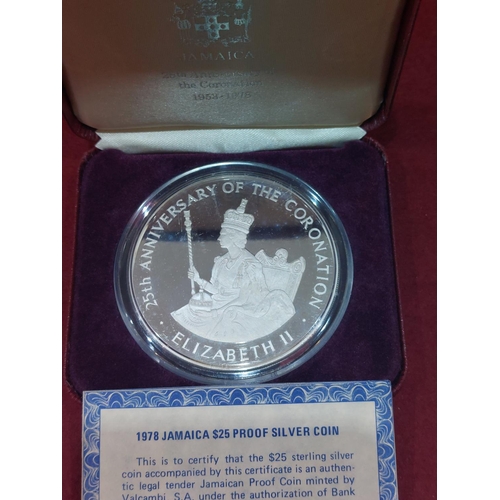 136 - Jamaica 25 dollar 25th anniversary of coronation 1978 silver proof 25,000 issued