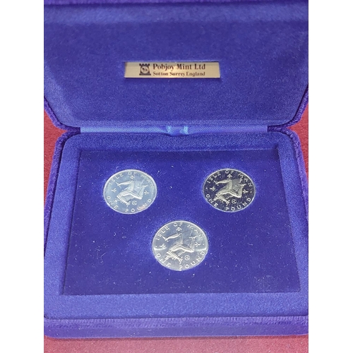 145 - Isle of Man Privy mark pound set. Silver pound, Virenium proof pound, uncirculated pound Virenium 20... 