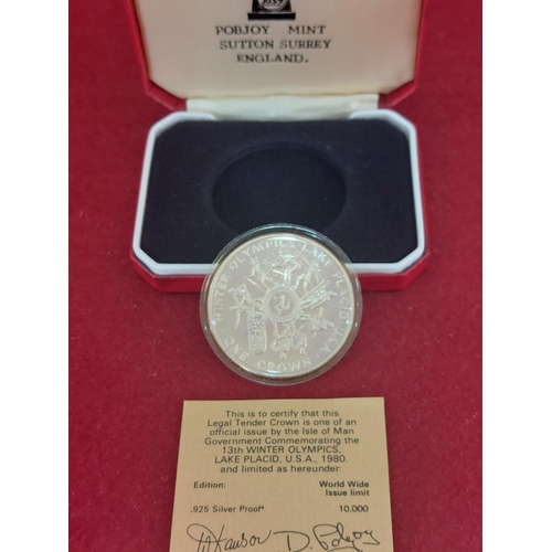 147 - Isle of Man Lake Placid Winter Olympics silver proof crown 1980 10,000 issued