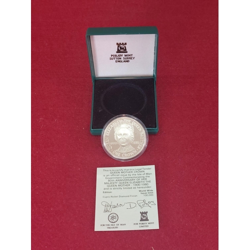 148 - Isle of Man Queen Mother 80th anniversary copper nickel diamond finish 1980. Limited issued