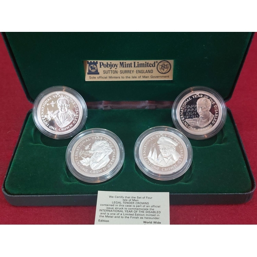 150 - Isle of Man crowns of Courage International Year of the Disabled 1981 copper nickel coins. Two sets.