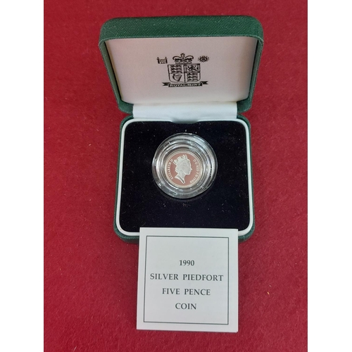 178 - Rare 1990 5p piedfort silver proof coin double thickness 20,000 issued