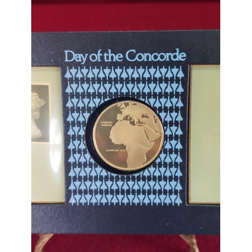 187 - 1976 Day of the Concorde Inauguration of London - Bahrain flight with sterling silver medal. Limited... 