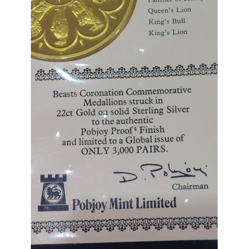 198 - The Queens Beasts Coronation anniversary First Day Covers and 2 22ct gold on silver proof medals, 65... 