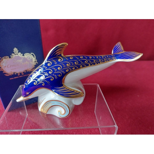 216 - Royal Crown Derby dolphin paperweight in original box.