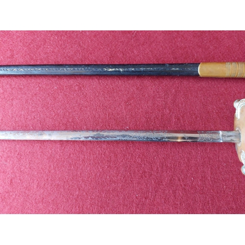 233 - Dress sword engaved blade with scabbard.Hawkes & Co 14 Piccadilly London.