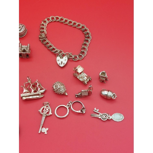 65 - Hallmarked silver charm bracelet with spare charms and 2 other silver bracelets. 110 grams