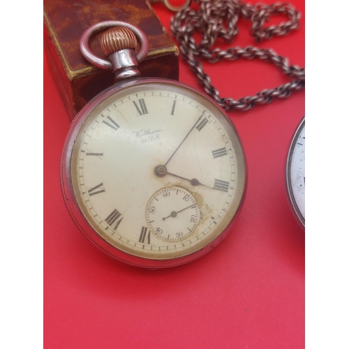 74 - 2 x silver hallmarked pocket watches with silver hallmarked pocket watch holder