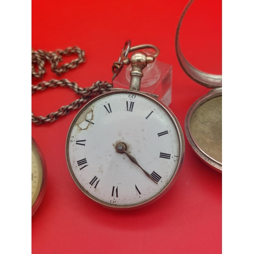 74 - 2 x silver hallmarked pocket watches with silver hallmarked pocket watch holder