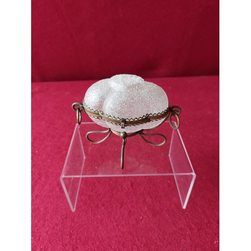 91 - Antique french frosted glass trinket box/dish on stand.