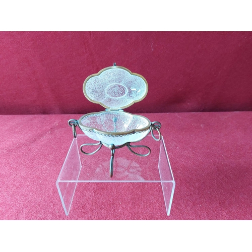 91 - Antique french frosted glass trinket box/dish on stand.