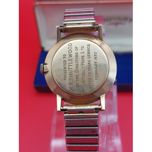 1 - 9ct gold Rotary watch 33 years of service enscribed to back plate