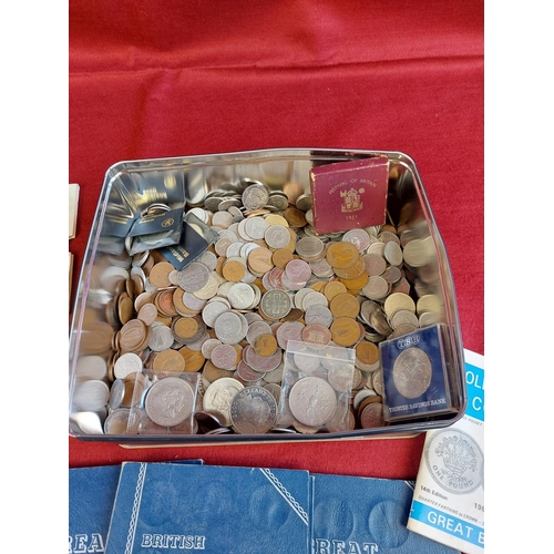 120 - Large tin of mixed coins including 4 Whitman coin folders and 1996 Coin Set.