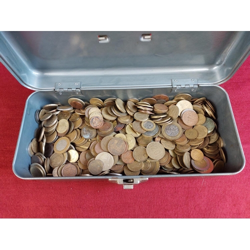 124 - Metal tin of mixed coins.