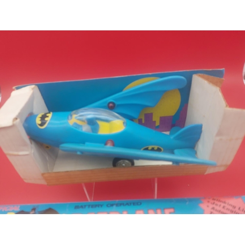 158 - Official Batman Bat Plane rare blue colour. Label says 1975 made in Hong Kong. Original box.