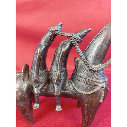 164 - Rare 19th century African Tribal Art of a camel with two riders, Kanem Bornu, Lake chad bronze statu... 