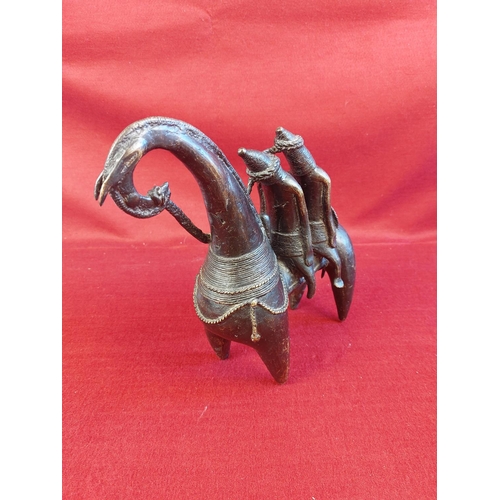 164 - Rare 19th century African Tribal Art of a camel with two riders, Kanem Bornu, Lake chad bronze statu... 