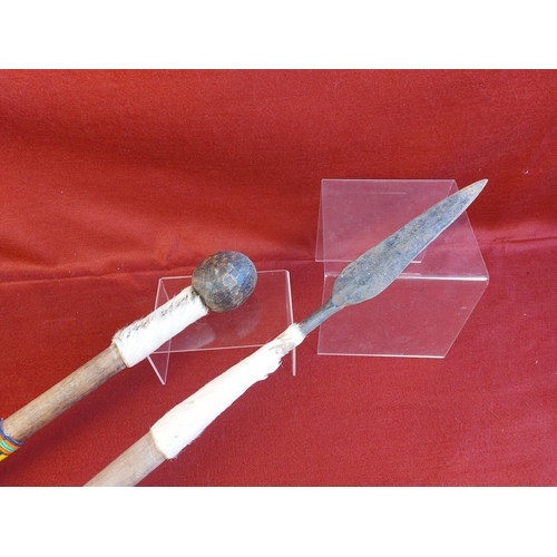 167 - African ornate Knobkerrie and spear