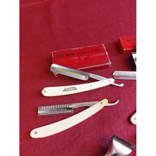 171 - 7 vintage cut throat razors some boxed and clippers.