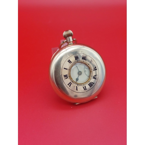 20 - 9ct gold Half Hunter with inner curette 9ct gold, swiss made pocketwatch by C Y M A Winds up and wor... 