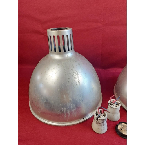 254 - Large industrial lamp aluminium lamp shades.