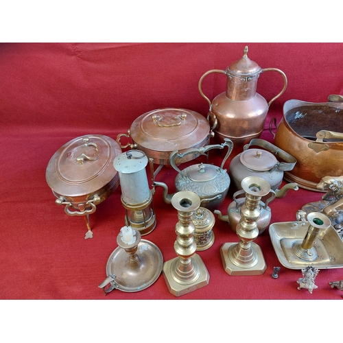 257 - Large collection of brass and copper items.