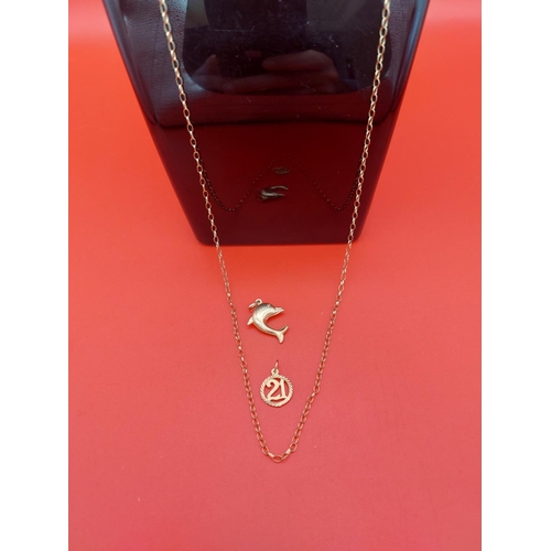 5 - 9ct gold chain & 2 9ct gold charms. Chain length 26