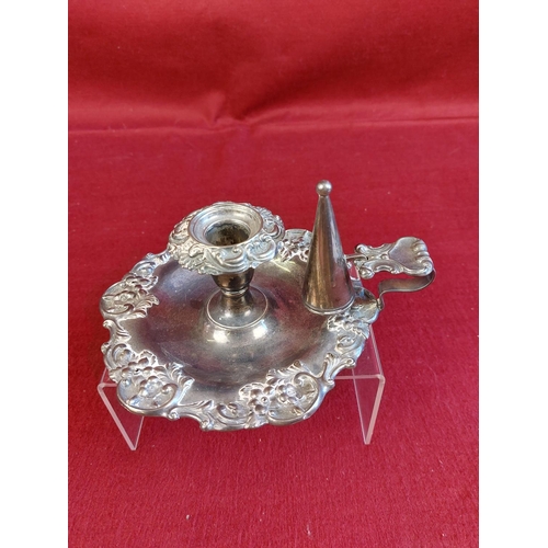 67 - Hallmarked silver candle holder and snuffer. London 1896. 285 grams