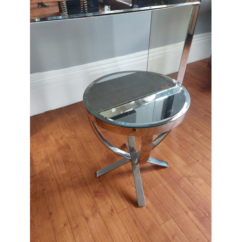 307 - Chrome mirror top small table some light scratches to mirror top also large mirrored stand some dama... 