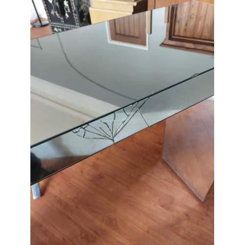 307 - Chrome mirror top small table some light scratches to mirror top also large mirrored stand some dama... 