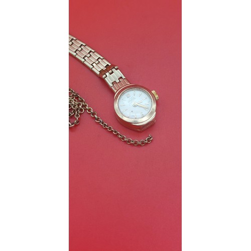 45 - 9ct gold ladies watch with damaged 9ct gold strap & 9ct gold necklace with damage. Necklace weight 2... 