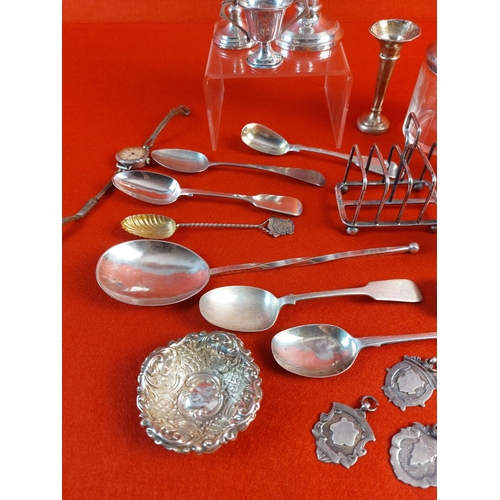 100 - Collection of mixed hallmarked silver. Candle sticks and flutes are filled. Total weight without gla... 