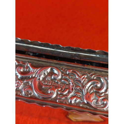 102 - 1902 Silver Chester hallmarked trinket box. Heavily engraved 9.5cm length 3cm height