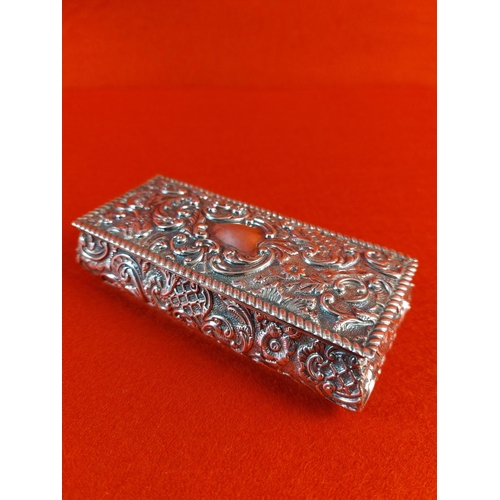 103 - 1902 Silver Chester hallmarked trinket box. Heavily engraved 12cm length 3cm height