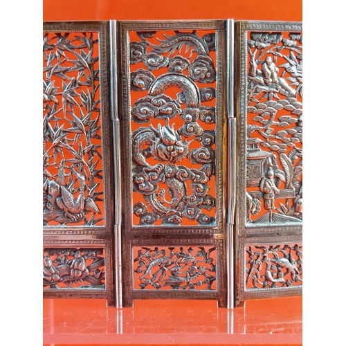 106 - Very unusual and ornate Chinese import miniture silver screen. Slight damaged near end of screen as ... 