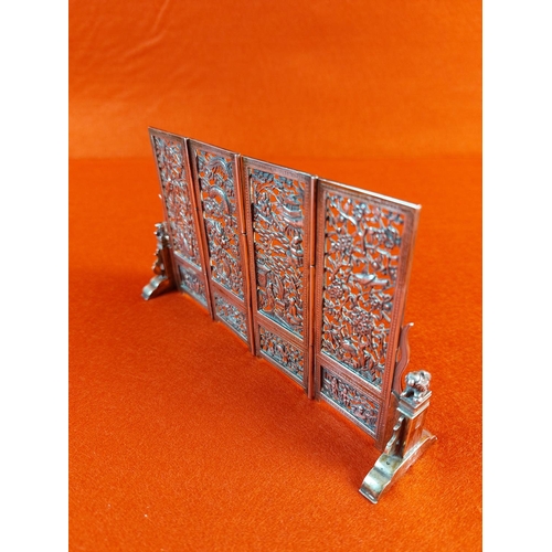 106 - Very unusual and ornate Chinese import miniture silver screen. Slight damaged near end of screen as ... 