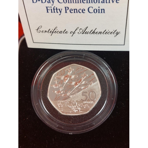 134 - Silver proof 1994 D Day 50 pence coin.