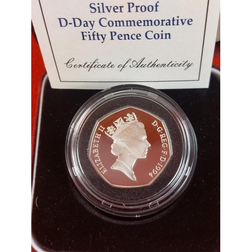 134 - Silver proof 1994 D Day 50 pence coin.