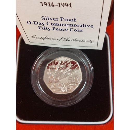 135 - Silver proof 1994 D Day 50 pence coin.