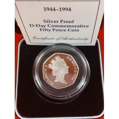 135 - Silver proof 1994 D Day 50 pence coin.