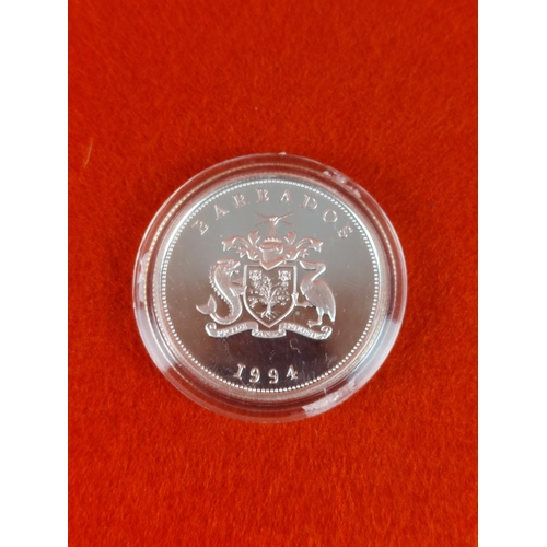 138 - Silver proof 1994 Barbados 1 dollar coin.