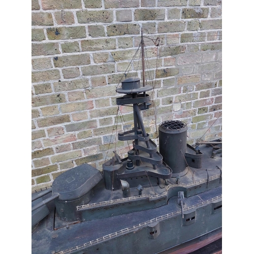 171 - Very rare and impressive HMS Royal Oak Bassett & Lowke steam powered model battleship, measuring jus... 