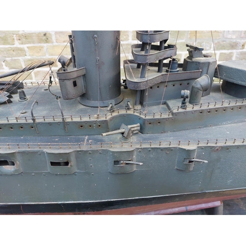 171 - Very rare and impressive HMS Royal Oak Bassett & Lowke steam powered model battleship, measuring jus... 