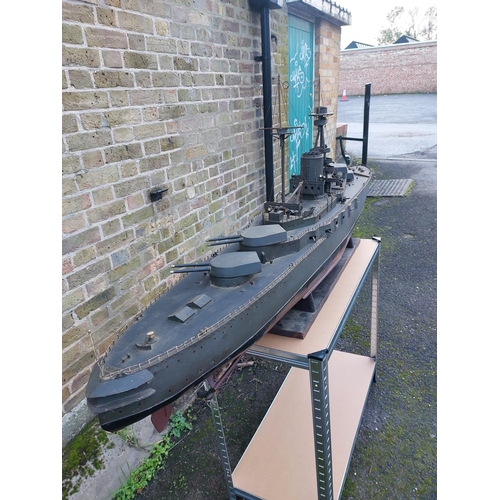 171 - Very rare and impressive HMS Royal Oak Bassett & Lowke steam powered model battleship, measuring jus... 