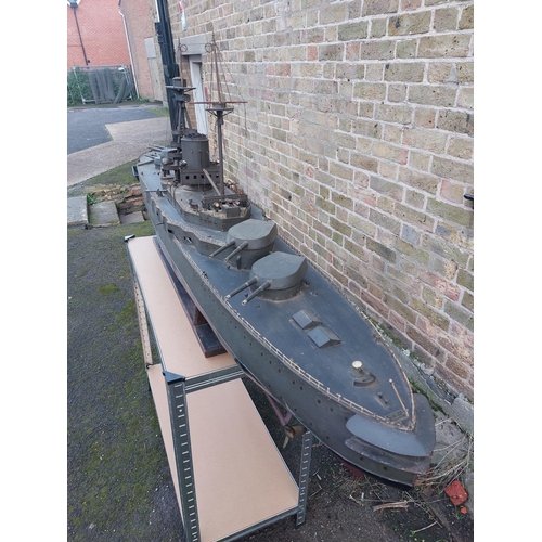 171 - Very rare and impressive HMS Royal Oak Bassett & Lowke steam powered model battleship, measuring jus... 