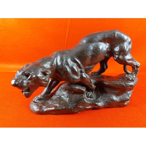 175 - Thomas Cartier 1879-1943 French Spelter Statue of a Panther stood on a rock.