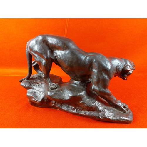 175 - Thomas Cartier 1879-1943 French Spelter Statue of a Panther stood on a rock.