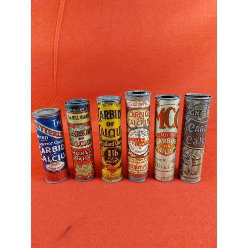 195 - Collection of 6 vintage Carbide of Calcium advertising tins, some still full. Nice condition for the... 